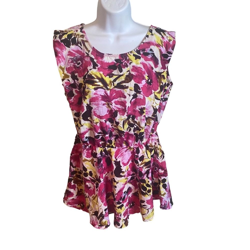 Day & Night pink and yellow floral peplum top size L